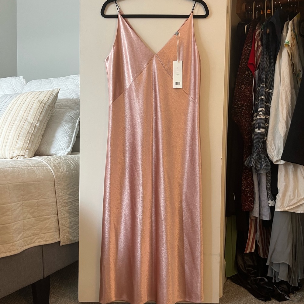NWT Vince pink slip midi dress. Size L, beautiful light dusty pink color!